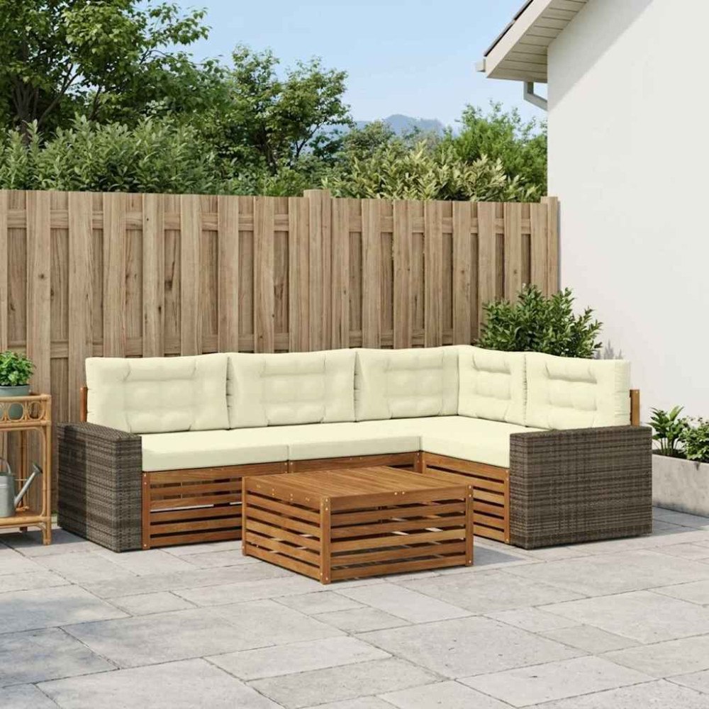 vidaXL Utomhussoffset 5 pcs Naturlig och Grädde 79 x 79 x 37 cm