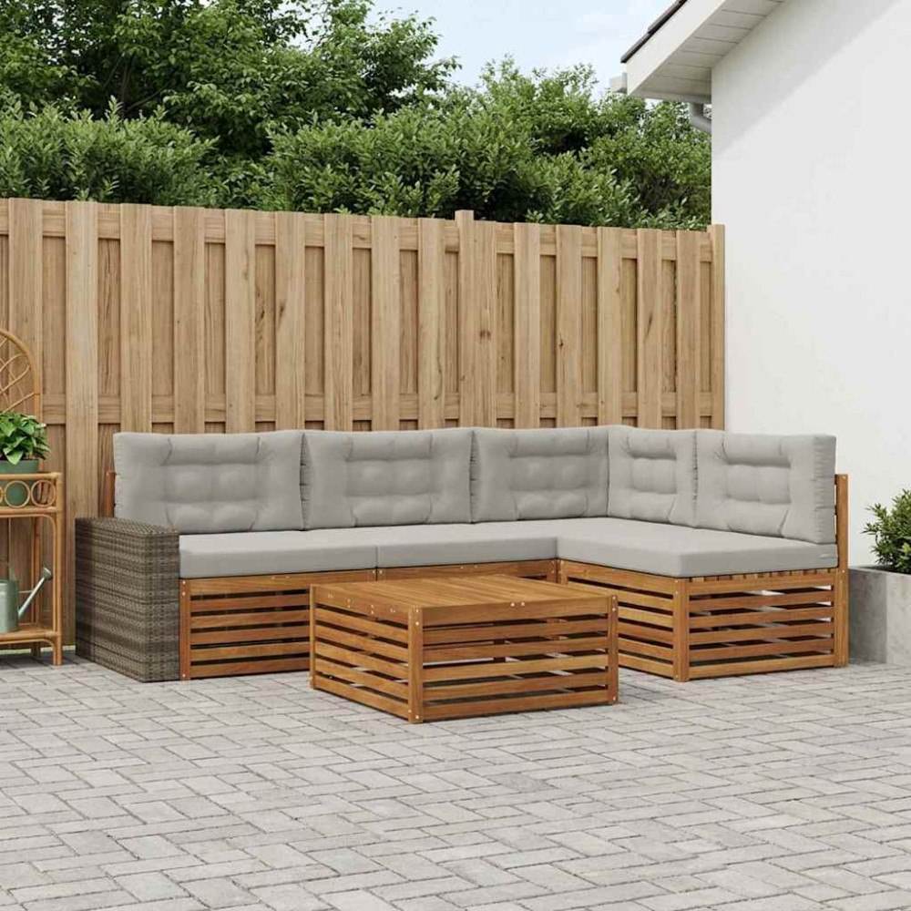 vidaXL Utomhussoffset 5 pcs Naturlig och ljusgrå 79 x 79 x 37 cm