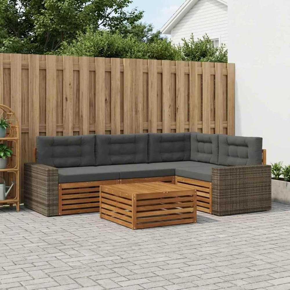 vidaXL Utomhussoffset 5 pcs Naturlig och Antracit 79 x 79 x 37 cm
