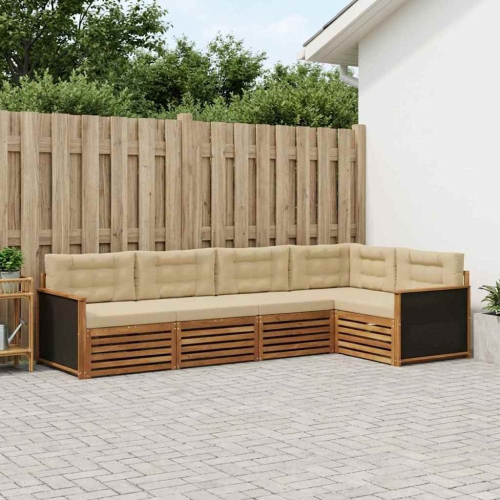 vidaXL Utomhussoffset 5 pcs Naturlig och Beige 323 x 164,5 x 73 cm