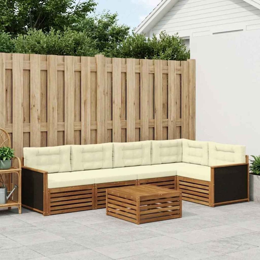 vidaXL Utomhussoffset 6 pcs Naturlig och Grädde 79 x 79 x 37 cm
