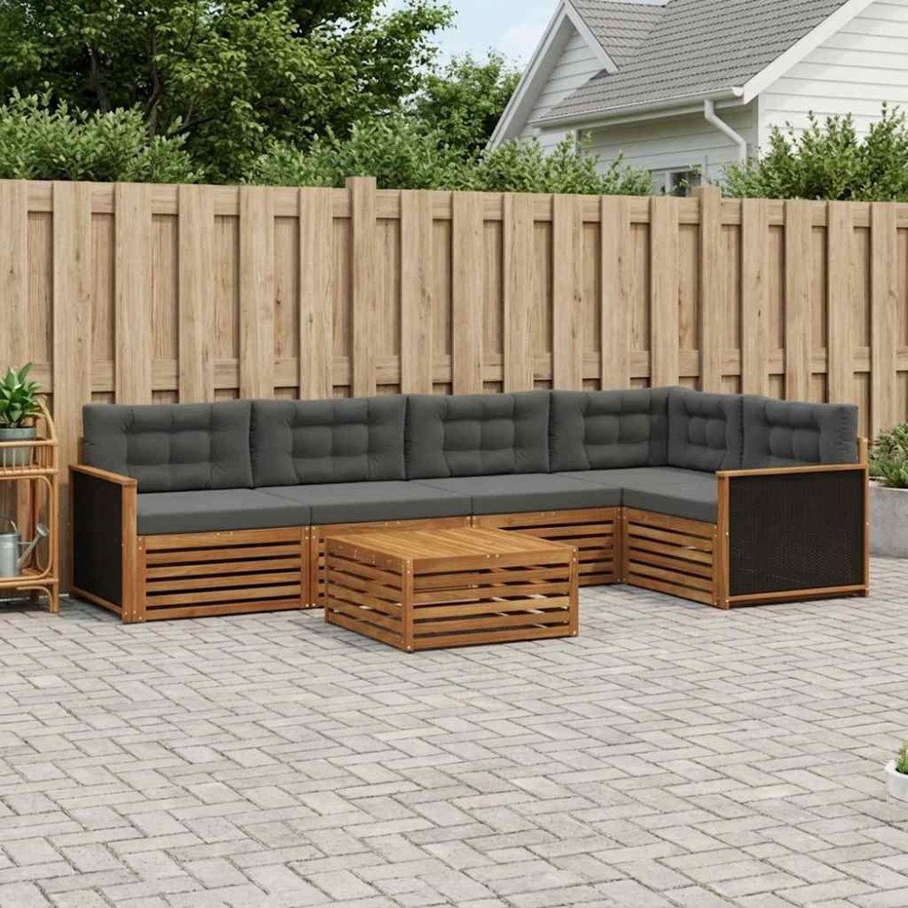 vidaXL Utomhussoffset 6 pcs Naturlig och Antracit 79 x 79 x 37 cm