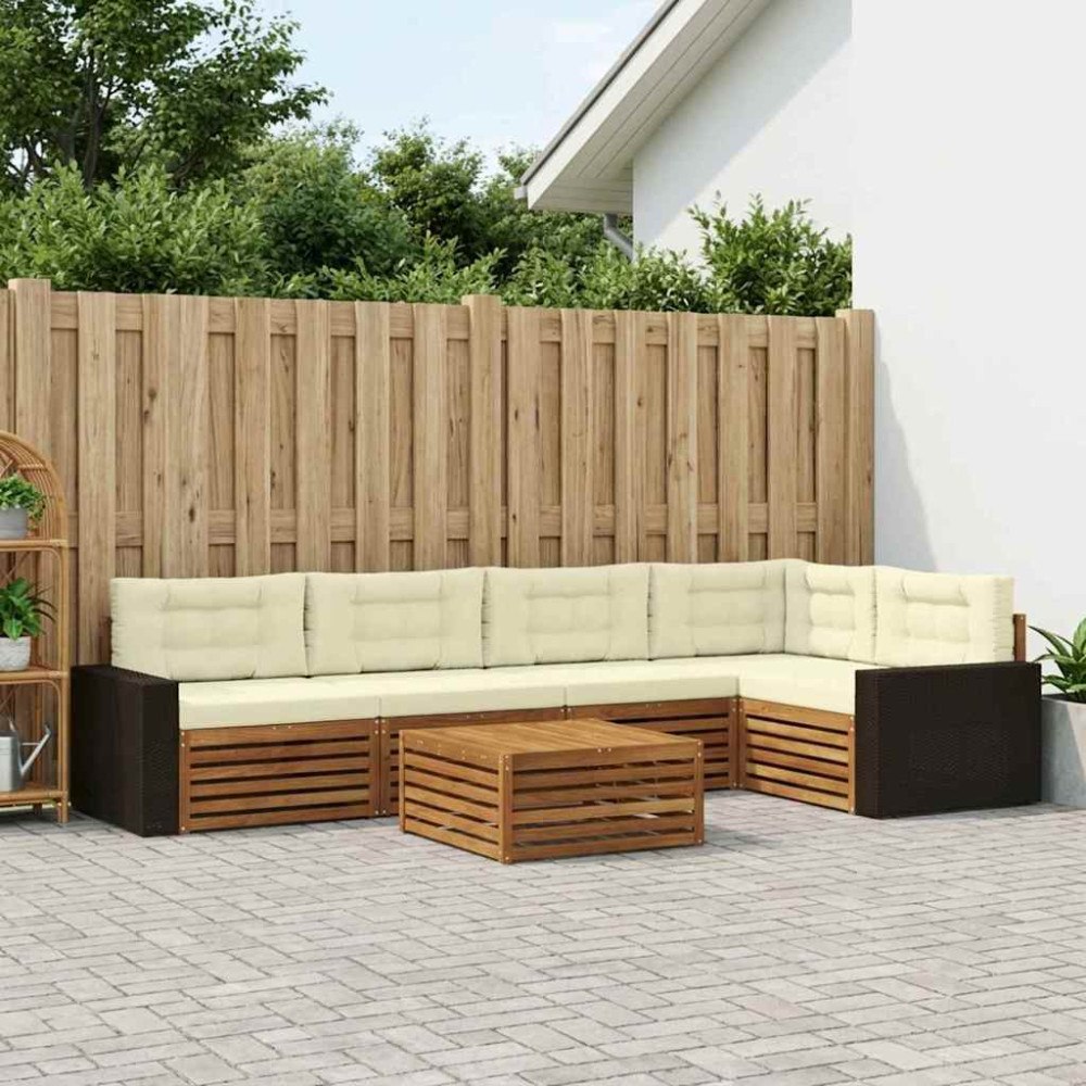 vidaXL Utomhussoffset 6 pcs Naturlig och Grädde 79 x 79 x 37 cm