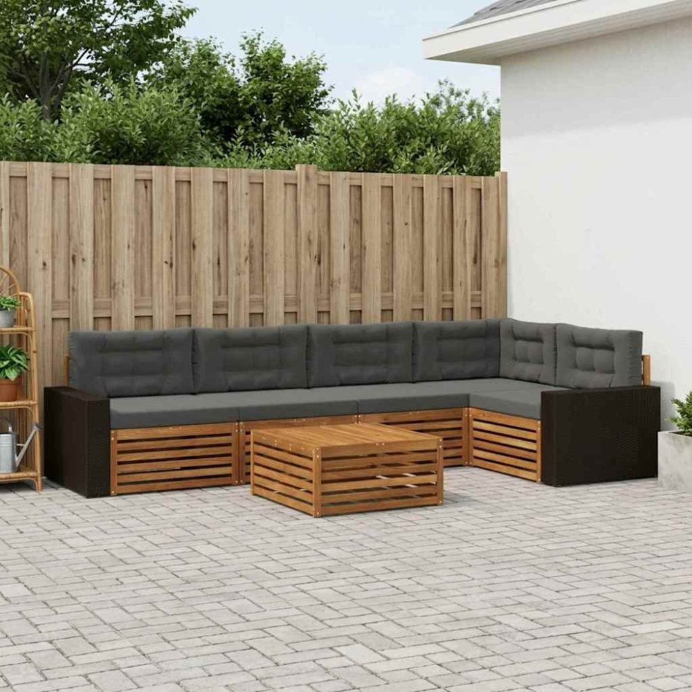 vidaXL Utomhussoffset 6 pcs Naturlig och Antracit 79 x 79 x 37 cm