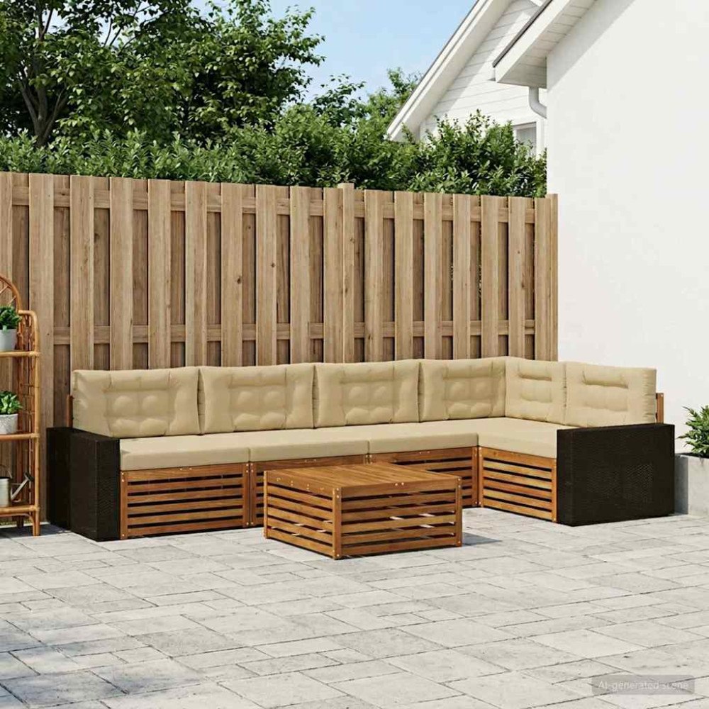 vidaXL Utomhussoffset 6 pcs Naturlig och Beige 79 x 79 x 37 cm