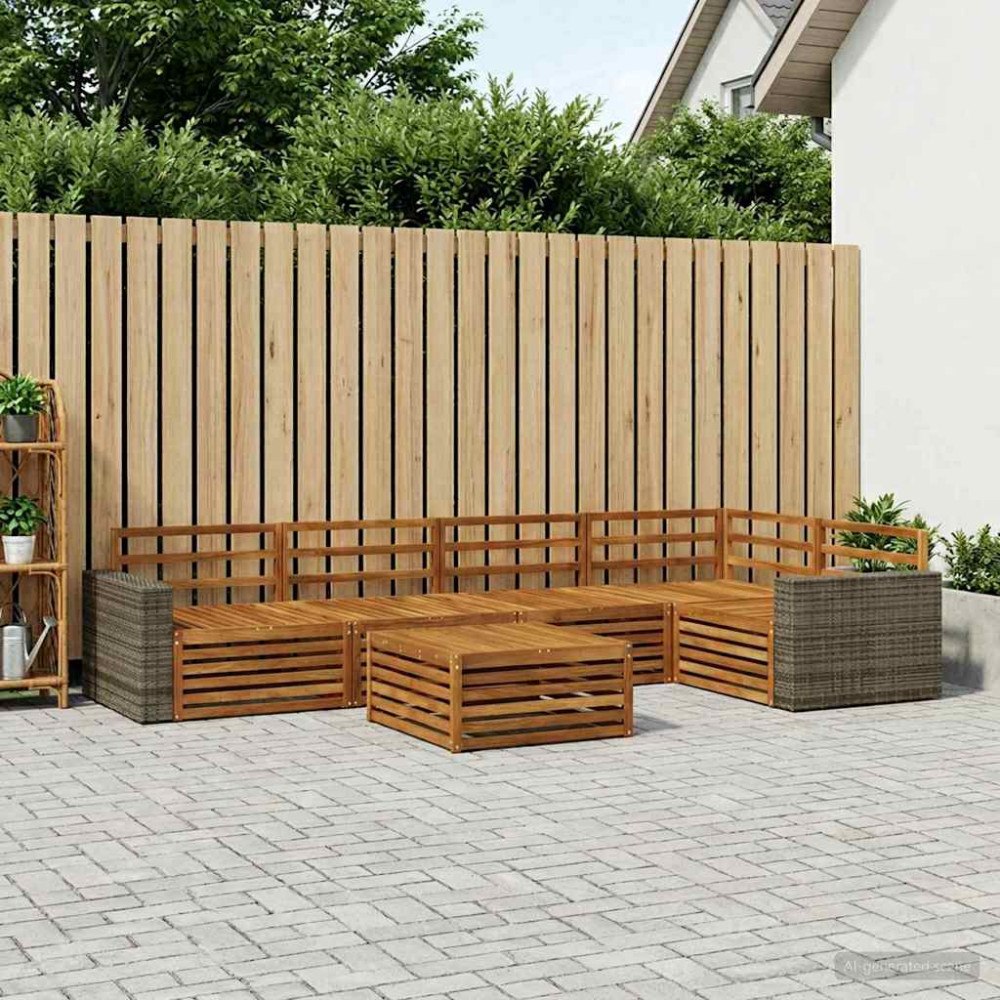 vidaXL Utomhussoffset 6 pcs Naturlig 79 x 79 x 37 cm Massivt Akaciaträ