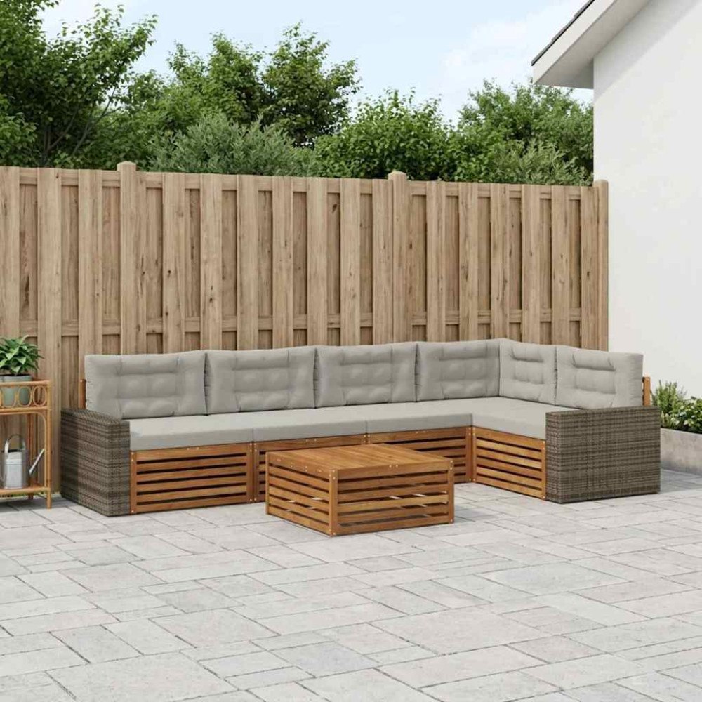 vidaXL Utomhussoffset 6 pcs Naturlig och ljusgrå 79 x 79 x 37 cm