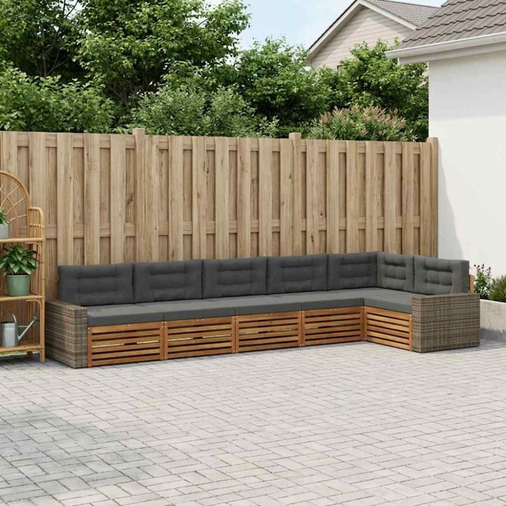 vidaXL Utomhussoffset 6 pcs Naturlig och Antracit 402 x 172,5 x 73 cm