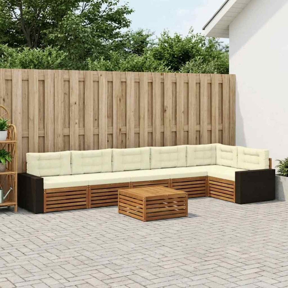 vidaXL Utomhussoffset 7 pcs Naturlig och Grädde 79 x 79 x 37 cm