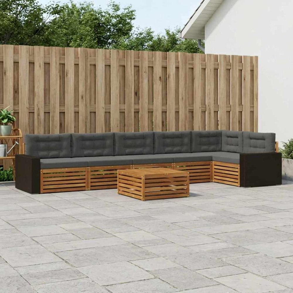 vidaXL Utomhussoffset 7 pcs Naturlig och Antracit 79 x 79 x 37 cm