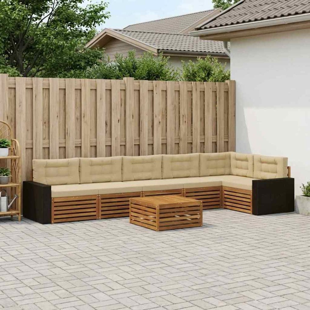 vidaXL Utomhussoffset 7 pcs Naturlig och Beige 79 x 79 x 37 cm