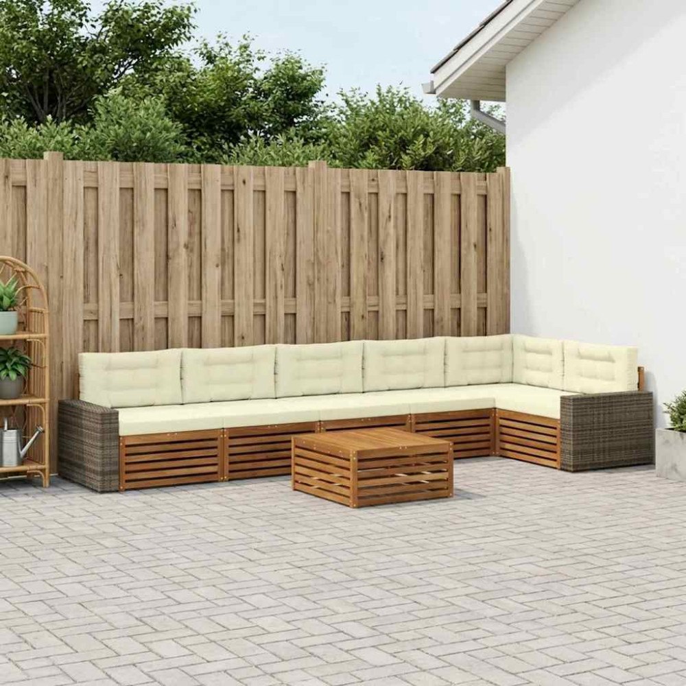vidaXL Utomhussoffset 7 pcs Naturlig och Grädde 79 x 79 x 37 cm
