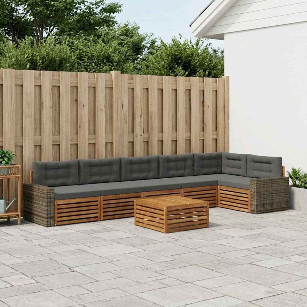 vidaXL Utomhussoffset 7 pcs Naturlig och Antracit 79 x 79 x 37 cm