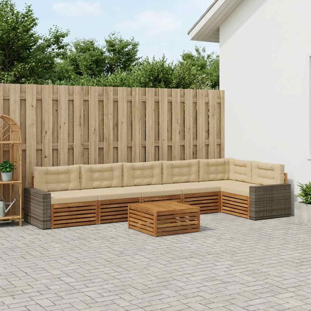 vidaXL Utomhussoffset 7 pcs Naturlig och Beige 79 x 79 x 37 cm