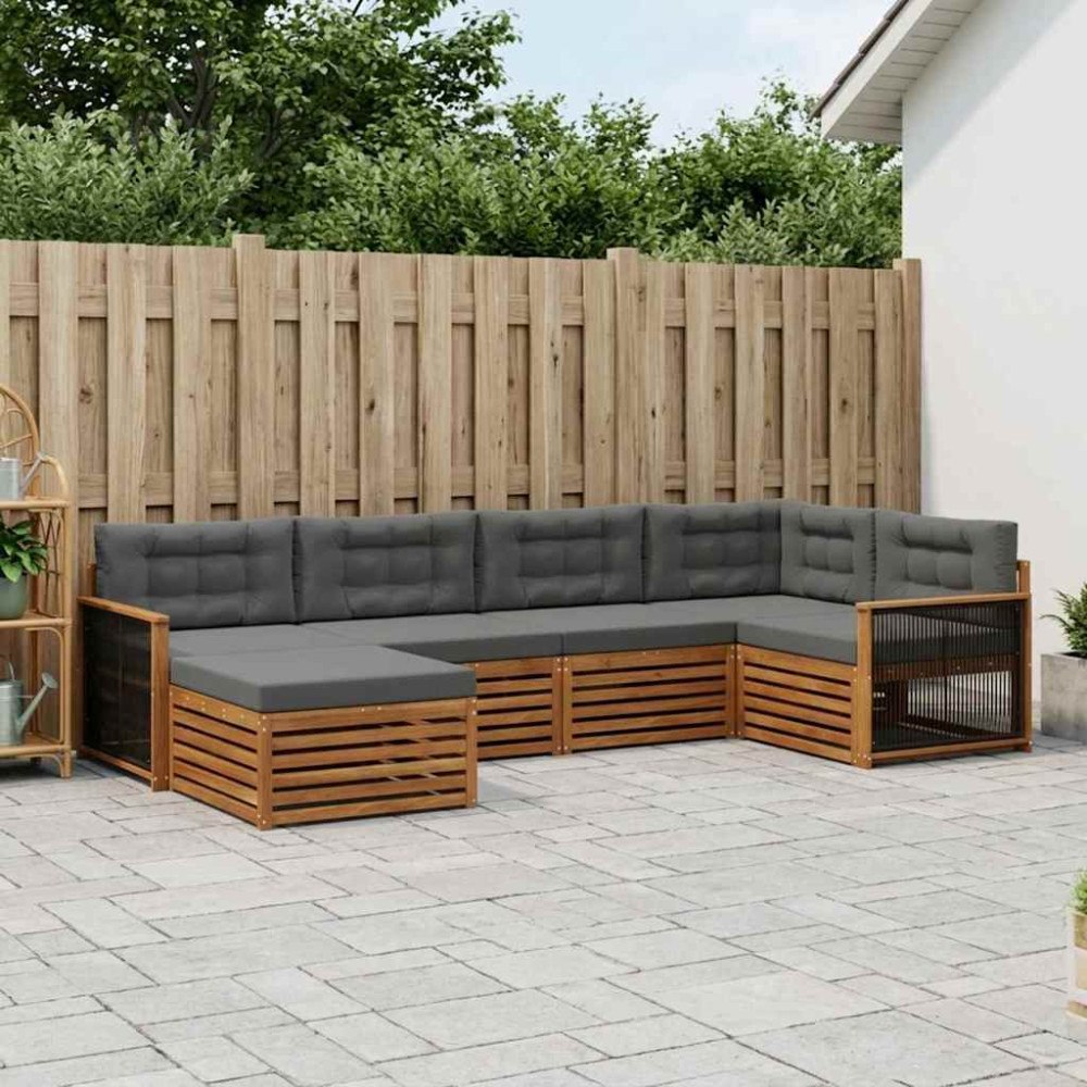 vidaXL Utomhussoffset med kudde 6 pcs Naturlig och Antracit