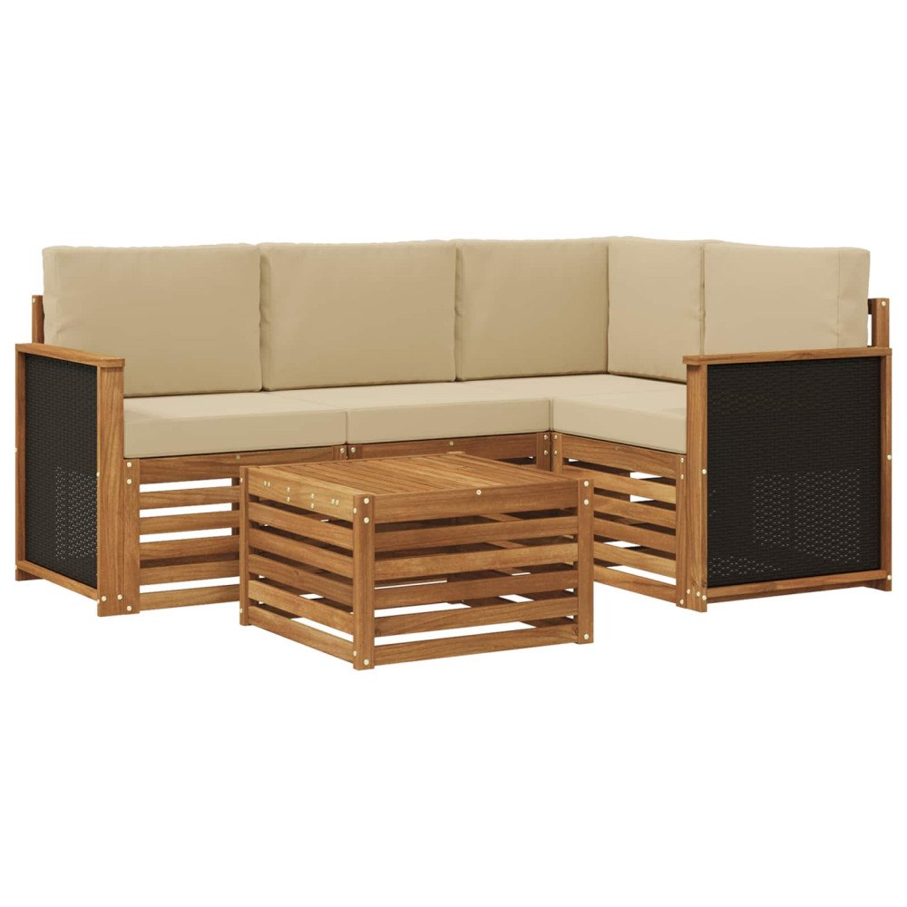vidaXL Utomhussoffset 5 pcs Naturlig och Beige 59 x 59 x 37 cm