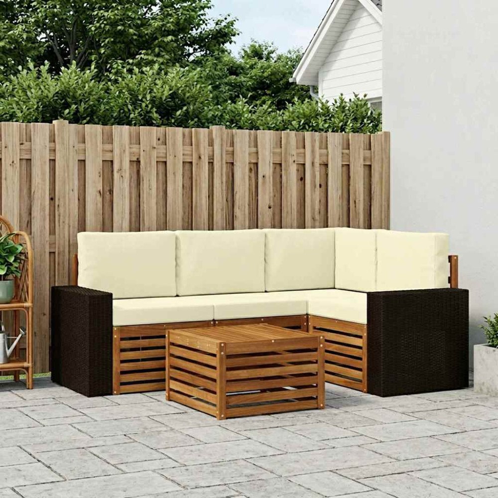 vidaXL Utomhussoffset 5 pcs Naturlig och Grädde 59 x 59 x 37 cm