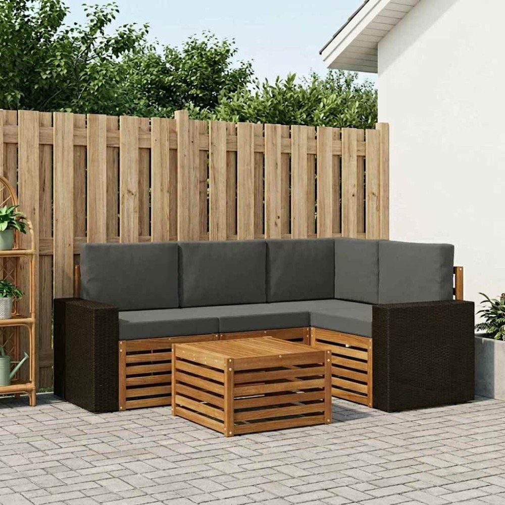 vidaXL Utomhussoffset 5 pcs Naturlig och Antracit 59 x 59 x 37 cm