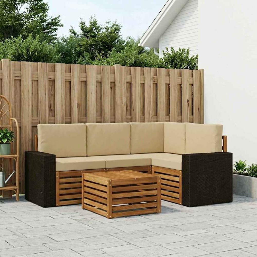 vidaXL Utomhussoffset 5 pcs Naturlig och Beige 59 x 59 x 37 cm
