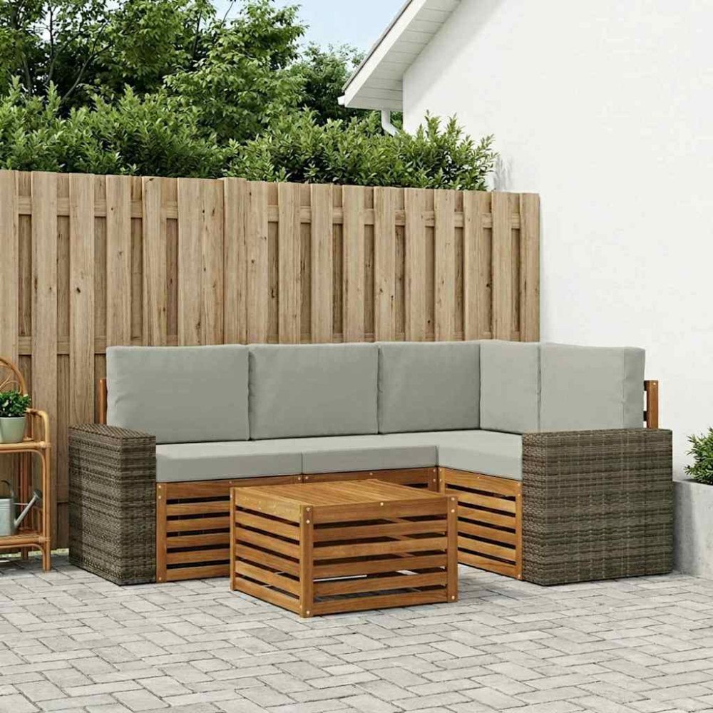 vidaXL Utomhussoffset 5 pcs Naturlig och ljusgrå 59 x 59 x 37 cm