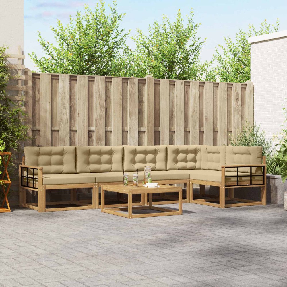 vidaXL Utomhussoffset 6 pcs Vit och Beige 79 x 79 x 37 cm Polyester