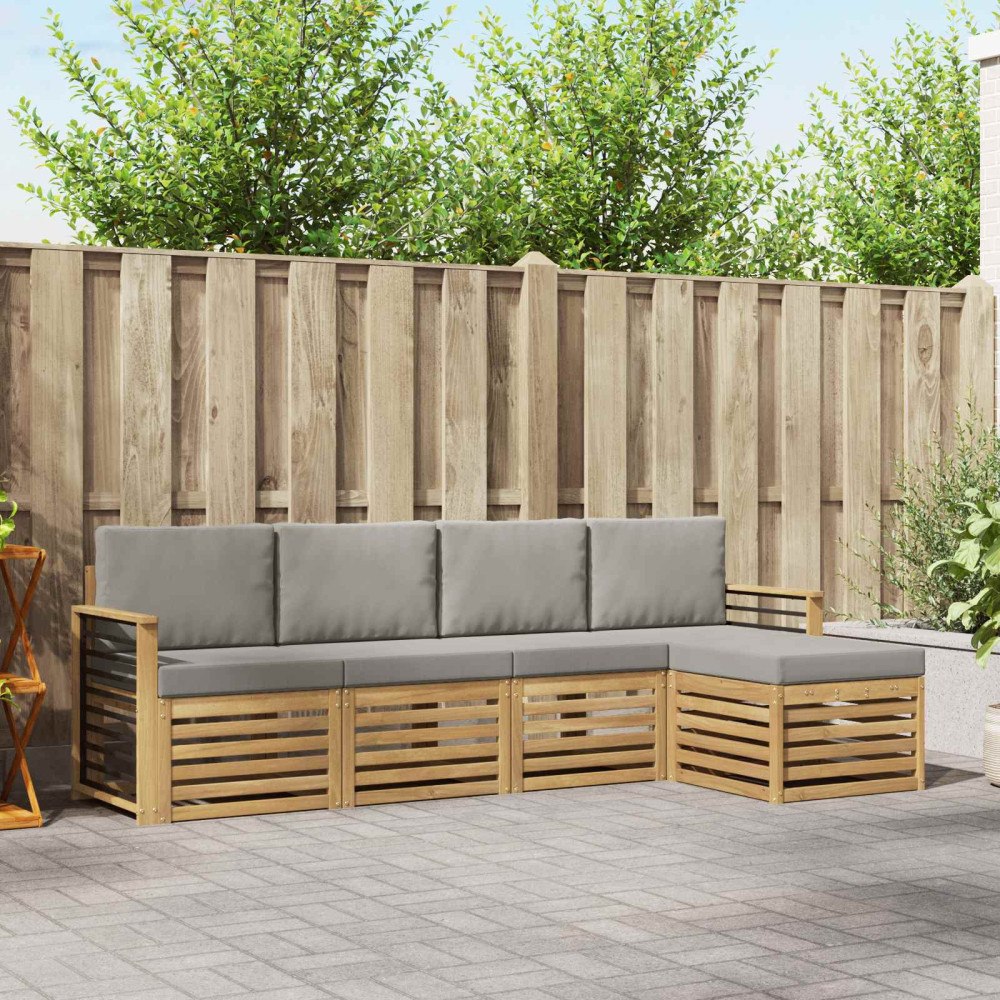 vidaXL Utomhussoffset 5 pcs Vit och ljusgrå 249 x 122,5 x 73 cm