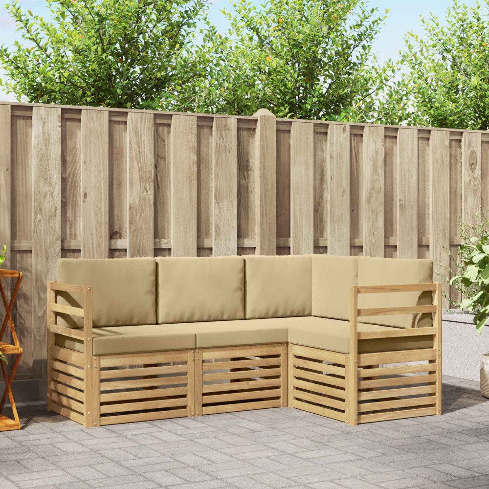 vidaXL Soffgrupper 4 pcs Vit och Beige 185,5 x 126,5 x 73 cm Polyester