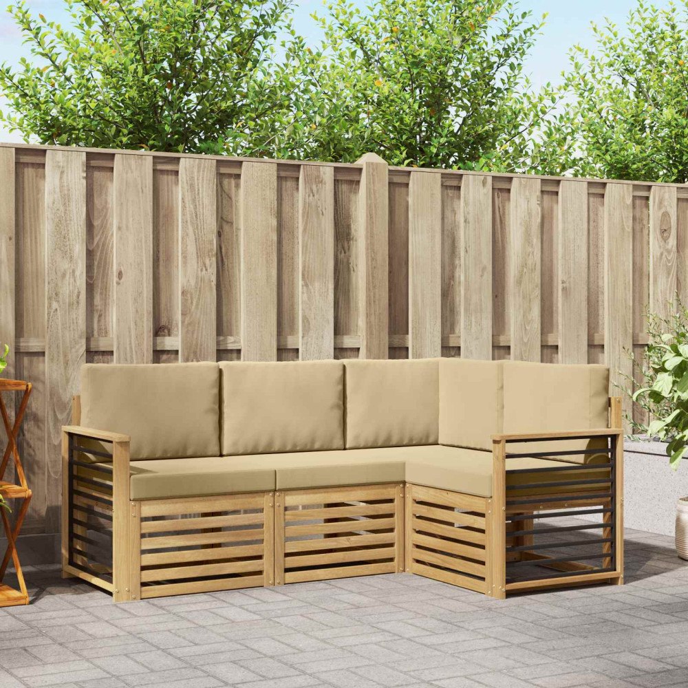 vidaXL Soffgrupper 4 pcs Vit och Beige 187,5 x 128,5 x 73 cm Polyester