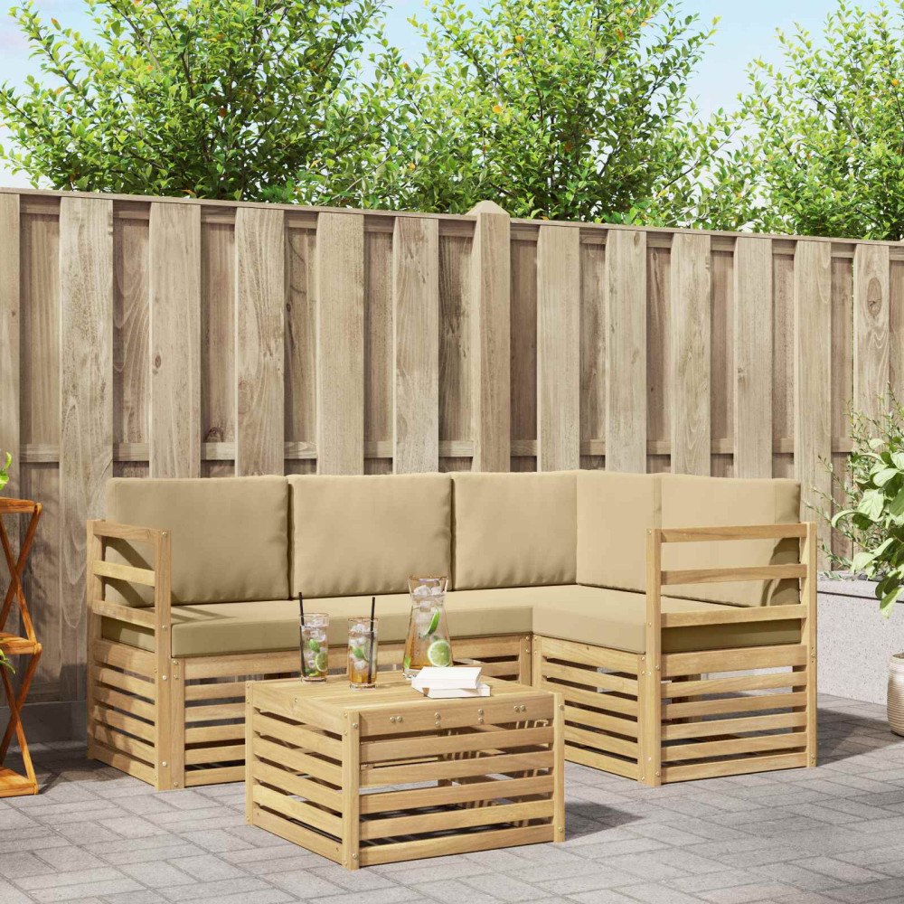 vidaXL Utomhussoffset 5 pcs Vit och Beige 59 x 59 x 37 cm Polyester