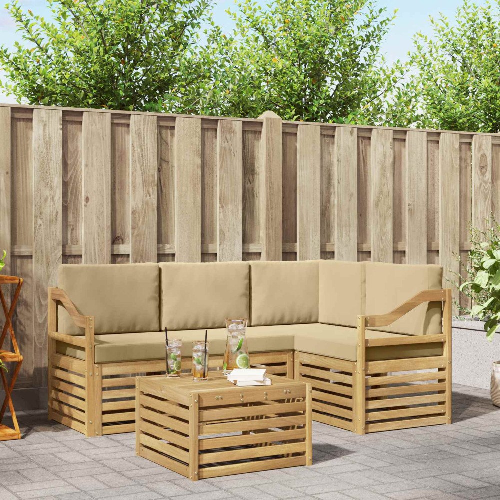 vidaXL Utomhussoffset 5 pcs Vit och Beige 59 x 59 x 37 cm Polyester