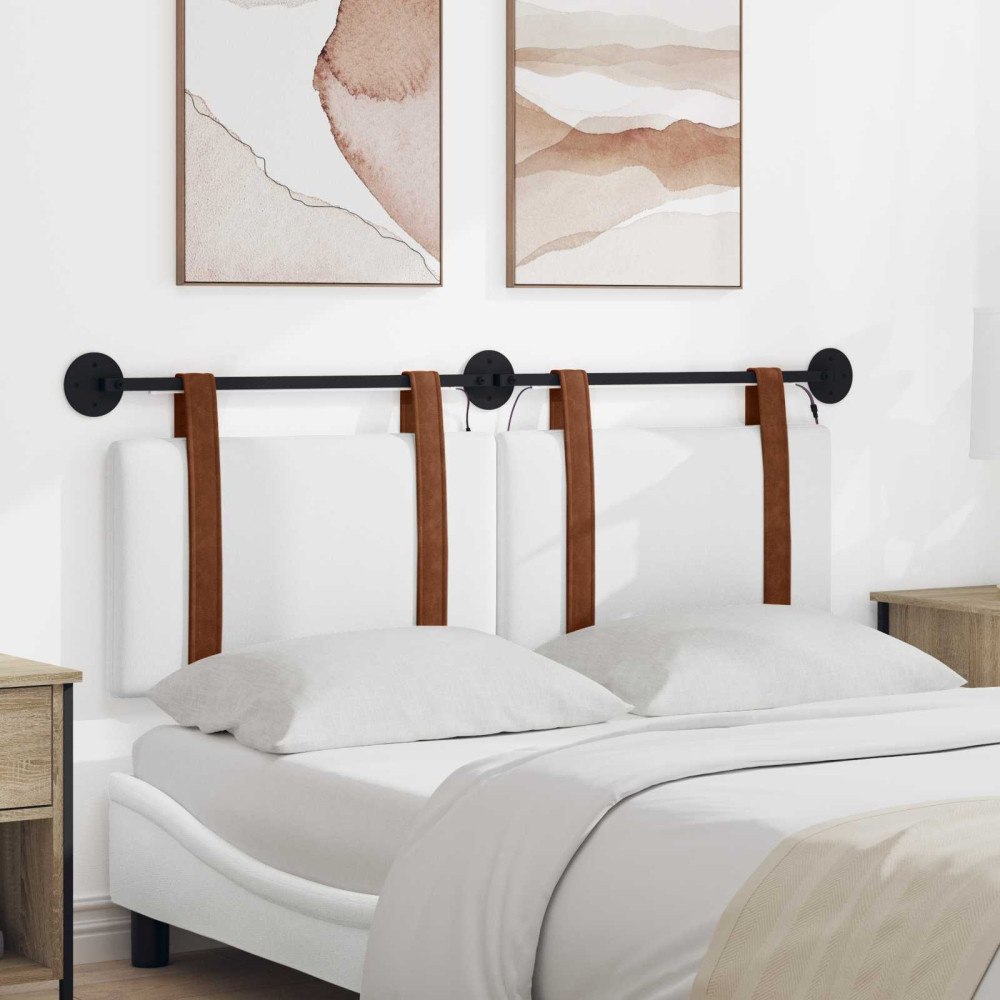 vidaXL Hängande sänggavel Med LED-lampa Vit Antik PU