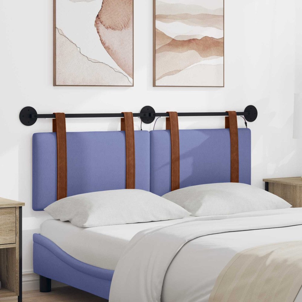 vidaXL Hängande sänggavel Med LED-lampa Jeansblå Antik PU