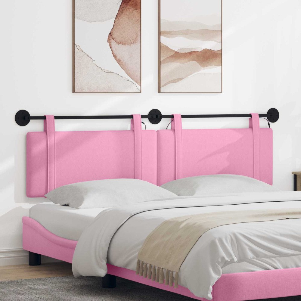 vidaXL Hängande sänggavel Med LED-lampa Rosa Tyg