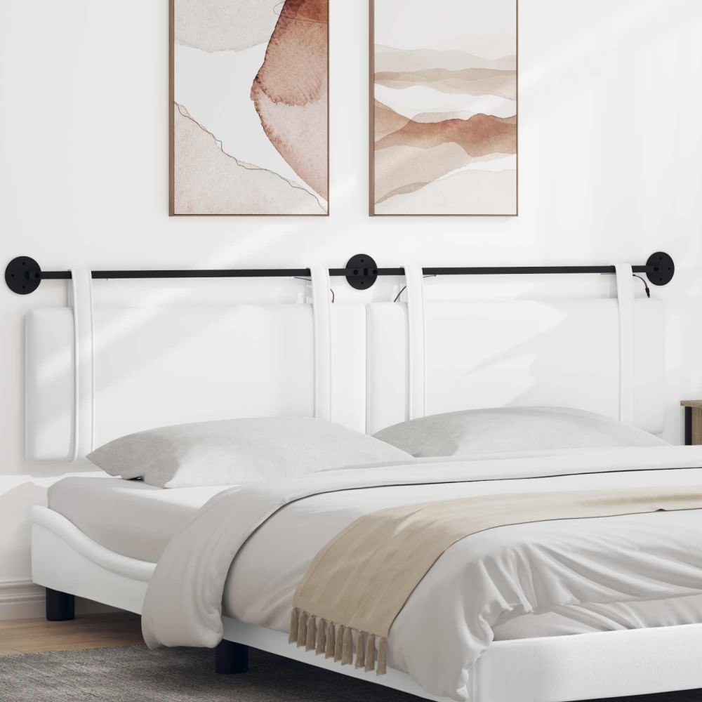 vidaXL Hängande sänggavel Med LED-lampa Vit Tyg