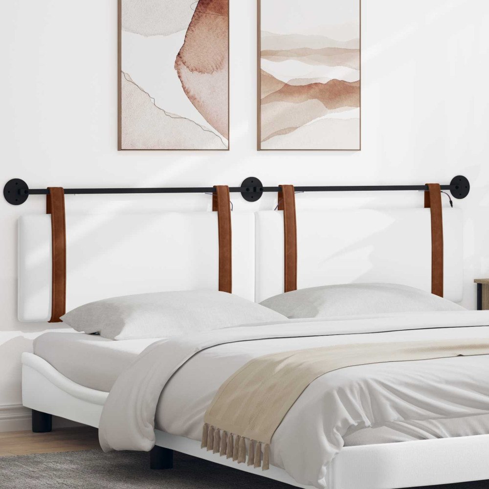 vidaXL Hängande sänggavel Med LED-lampa Vit Antik PU