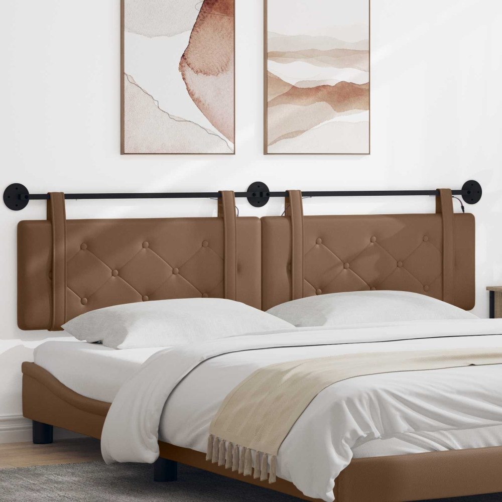 vidaXL Hängande sänggavel Med LED-lampa Cappuccino Konstläder