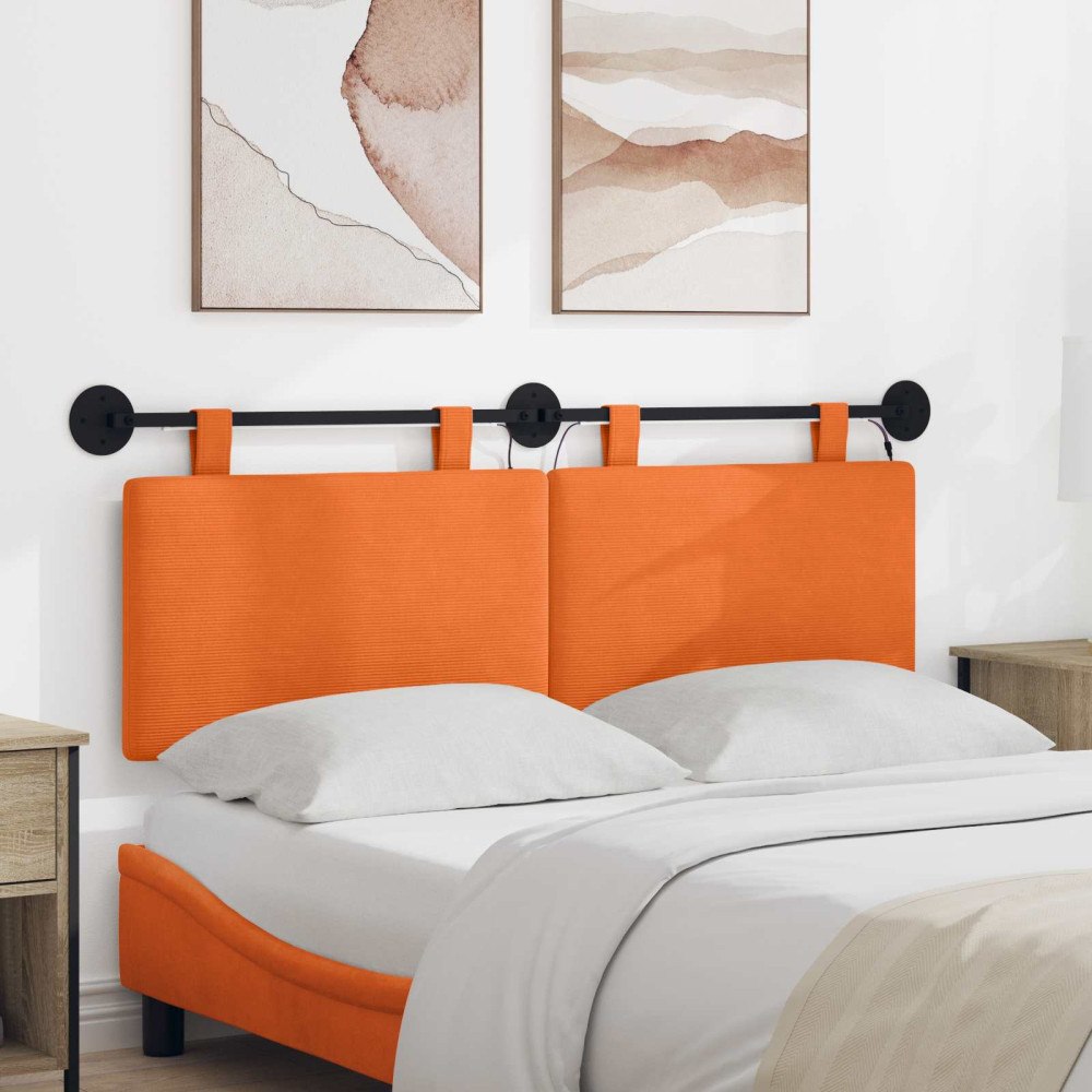 vidaXL Hängande sänggavel Med LED-lampa Orange Kordread tyg