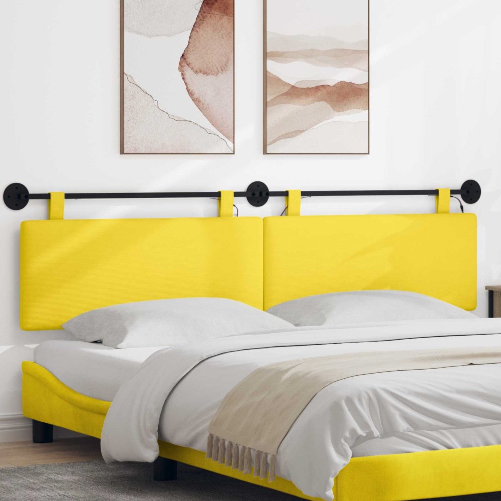 vidaXL Hängande sänggavel Med LED-lampa Ljusgul Kordread tyg