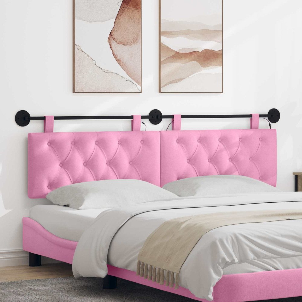 vidaXL Hängande sänggavel Med LED-lampa Rosa Tyg