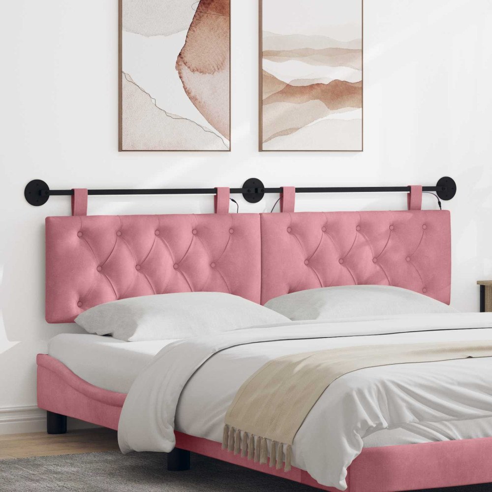 vidaXL Hängande sänggavel Med LED-lampa Rosa Sammet