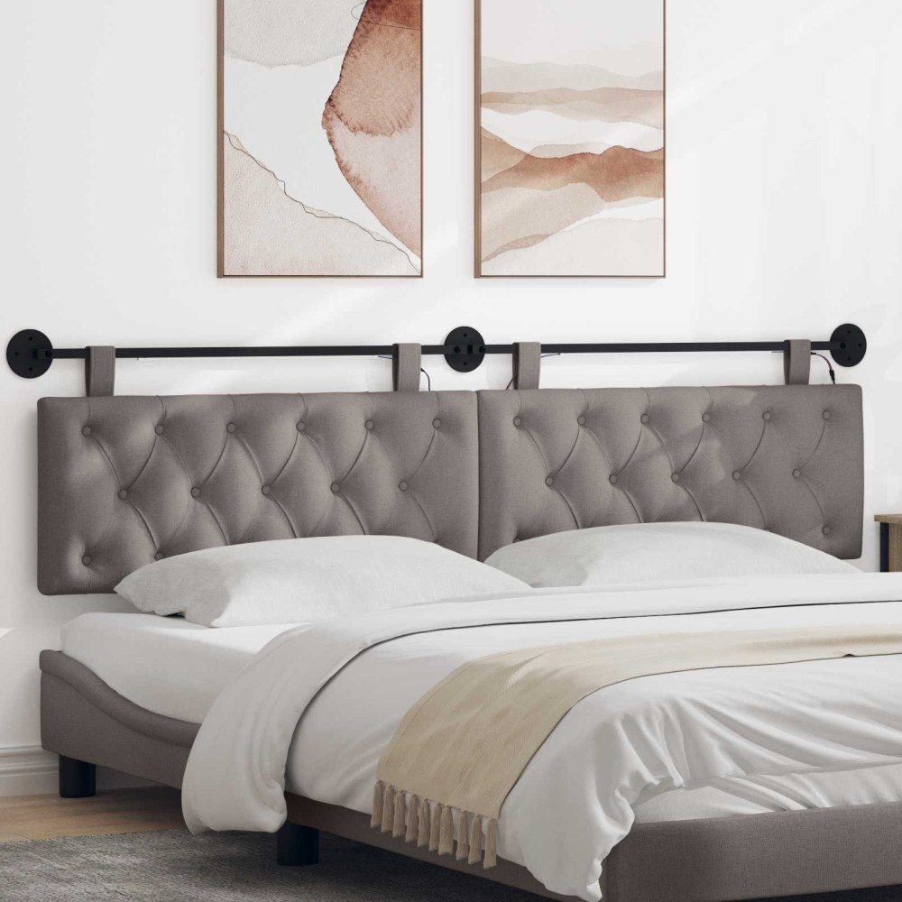 vidaXL Hängande sänggavel Med LED-lampa Taupe Tyg