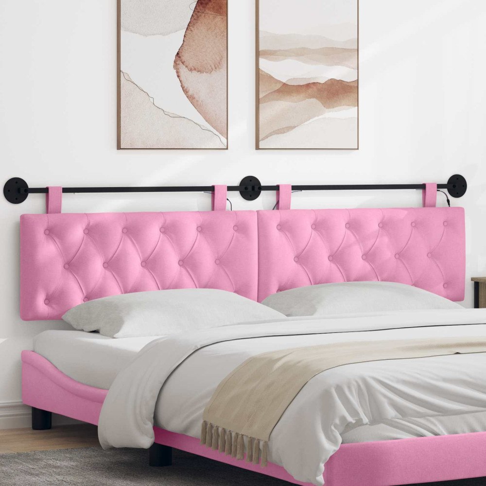 vidaXL Hängande sänggavel Med LED-lampa Rosa Tyg