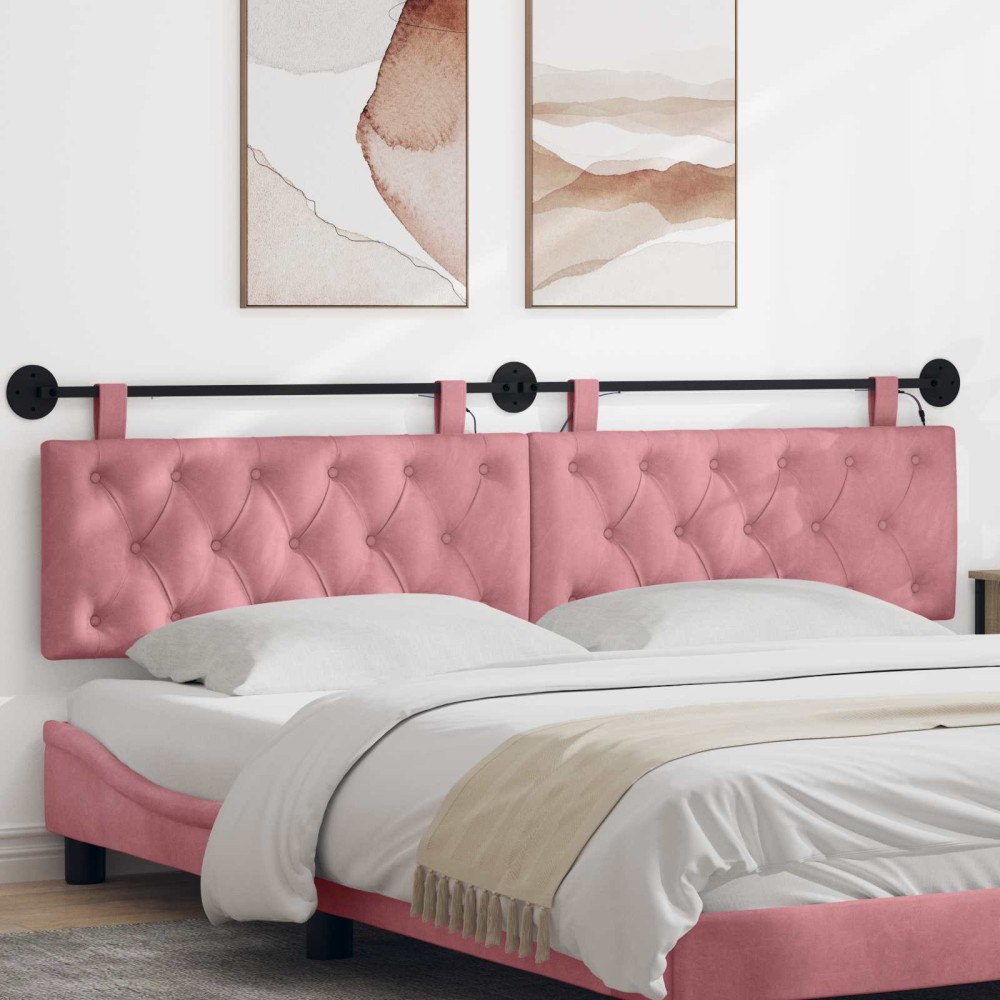 vidaXL Hängande sänggavel Med LED-lampa Rosa Sammet