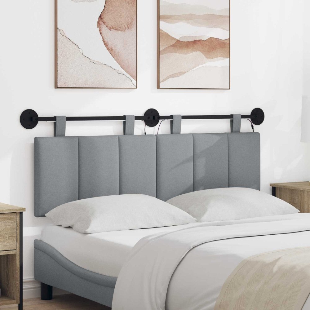 vidaXL Hängande sänggavel Med LED-lampa Ljusgrå Tyg