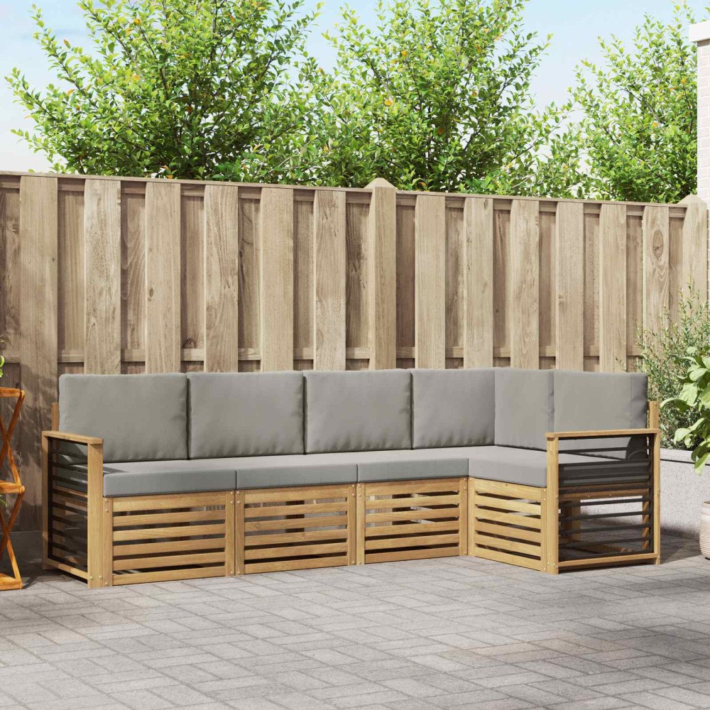 vidaXL Utomhussoffset 5 pcs Vit och ljusgrå 247 x 128,5 x 73 cm