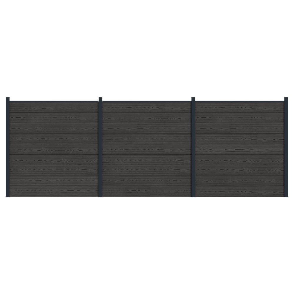vidaXL Stängselpanel 3 pcs WPC och aluminium Svart