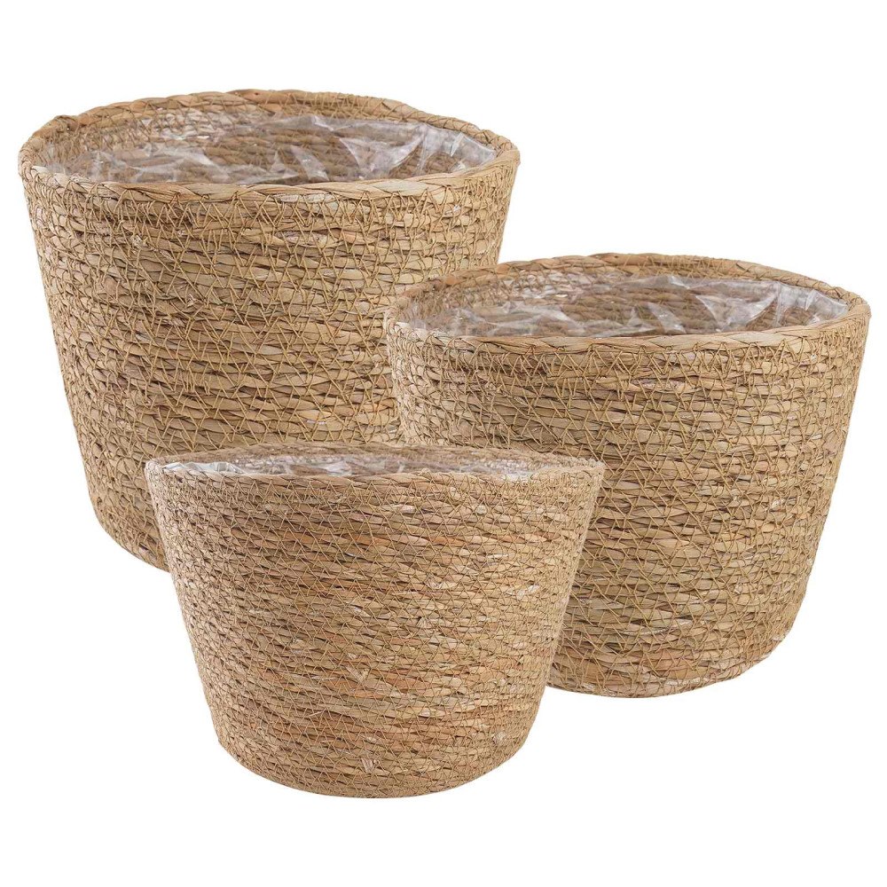 vidaXL Sjögräs Växtkorgar 3 pcs Naturlig Ø26 x 19 cm 100% Sjögräs