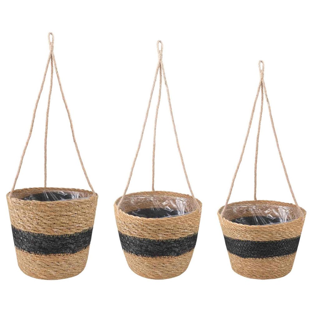 vidaXL Sjögräs Växtkorgar 3 pcs Naturlig och svart Ø26 x 19 cm