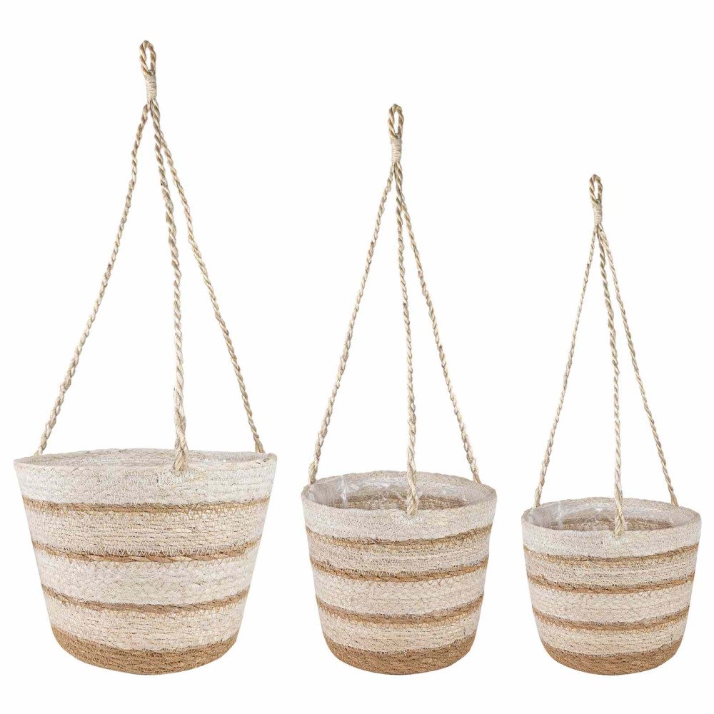 vidaXL Sjögräs Växtkorgar 3 pcs Naturlig, vit och beige Ø26 x 19 cm