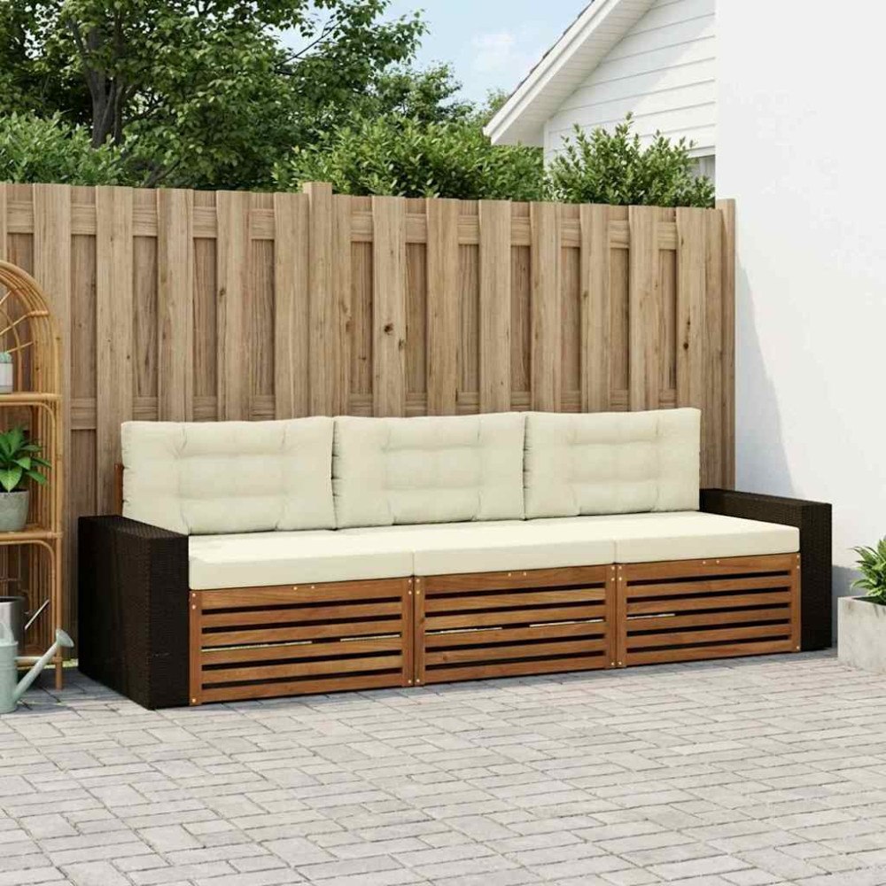 vidaXL Utomhussoffset med kudde 3 pcs Naturlig och Grädde Polyester